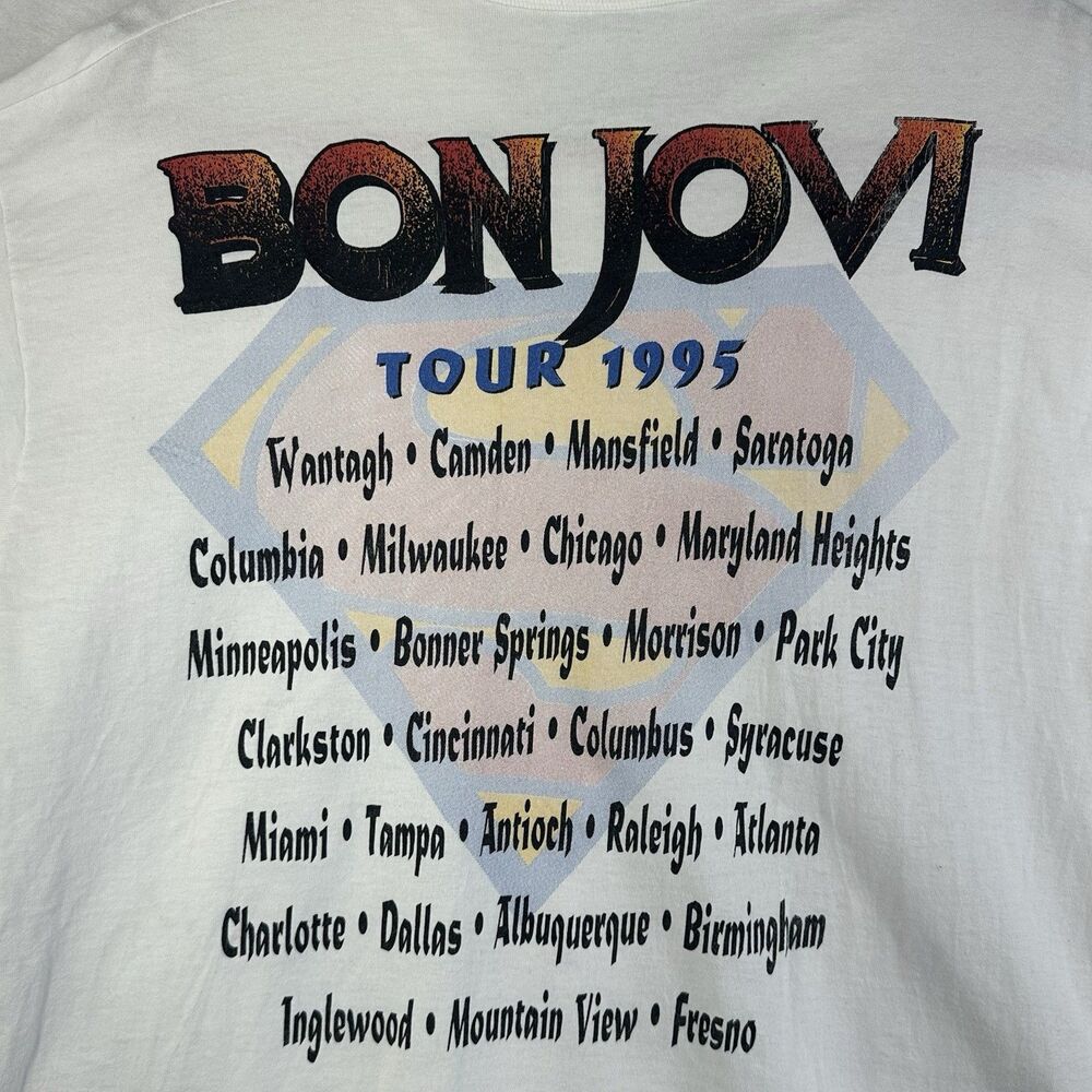 Vintage Bon Jovi Tour 1995 Single Stitch Graphic T-Shirt White Unisex Size XL - Picture 8 of 10